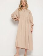 h&s Rochie Evazată Bej din Viscoză cu Legătură la Decolteu Tilania