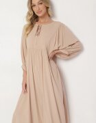 h&s Rochie Evazată Bej din Viscoză cu Legătură la Decolteu Tilania