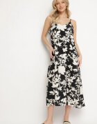 h&s Rochie Evazată Negru-Crem cu Viscoză cu Imprimeu Floral Juliade