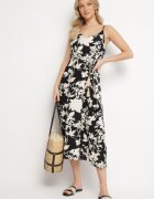 h&s Rochie Evazată Negru-Crem cu Viscoză cu Imprimeu Floral Juliade