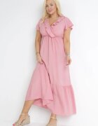 h&s Rochie evazată roz maxi cu elastic în talie și cu volane Aimelia
