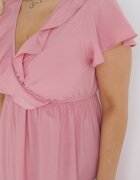 h&s Rochie evazată roz maxi cu elastic în talie și cu volane Aimelia