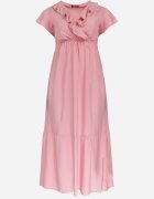 h&s Rochie evazată roz maxi cu elastic în talie și cu volane Aimelia