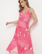 h&s Rochie Fucsia cu decolteu petrecut bretele reglabile și șlițuri Jatila