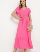 h&s Rochie Fucsia cu Elastice Subțiri în Talie Decorată cu nasturi cu Șliț și Volan Farcia