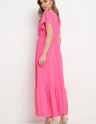 h&s Rochie Fucsia cu Elastice Subțiri în Talie Decorată cu nasturi cu Șliț și Volan Farcia