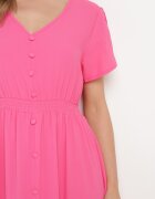 h&s Rochie Fucsia cu Elastice Subțiri în Talie Decorată cu nasturi cu Șliț și Volan Farcia