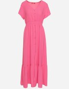 h&s Rochie Fucsia cu Elastice Subțiri în Talie Decorată cu nasturi cu Șliț și Volan Farcia
