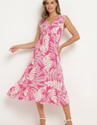 h&s Rochie Fucsia din viscoză cu croială evazată cu elastic în talie și decolteu în V Denesta