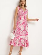 h&s Rochie Fucsia din viscoză cu croială evazată cu elastic în talie și decolteu în V Denesta
