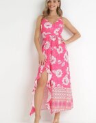 h&s Rochie Fucsia Maxi cu Bretele Subțiri și cu Curea din Material Adakila