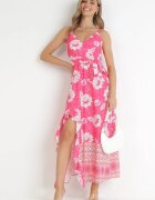 h&s Rochie Fucsia Maxi cu Bretele Subțiri și cu Curea din Material Adakila