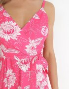 h&s Rochie Fucsia Maxi cu Bretele Subțiri și cu Curea din Material Adakila