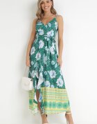 h&s Rochie Maxi Verde închisă pe Bretele Subțiri și Curea din Material Adakila