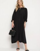 h&s Rochie Neagră Cloche din Viscoză cu Legătură la Decolteu