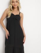 h&s Rochie Neagră din Bumbac cu Bretele Reglabile cu Bandă Elastică la Spate Tinathias