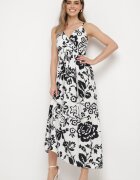 h&s Rochie Negru-Alb cu Bretele Reglabile cu Elastic la Spate cu Șnur de Strângere Harnela