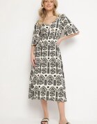 h&s Rochie Negru-Crem Viscoză Evazată cu Spatele Decupat cu Imprimeu Boho Turaisa