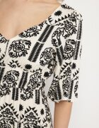 h&s Rochie Negru-Crem Viscoză Evazată cu Spatele Decupat cu Imprimeu Boho Turaisa