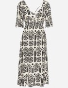 h&s Rochie Negru-Crem Viscoză Evazată cu Spatele Decupat cu Imprimeu Boho Turaisa