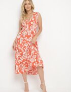 h&s Rochie Portocalie Cloș din Viscoză cu Imprimeu Floral și Elastic în Talie Eranea