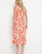 h&s Rochie Portocalie Cloș din Viscoză cu Imprimeu Floral și Elastic în Talie Eranea