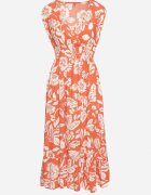 h&s Rochie Portocalie Cloș din Viscoză cu Imprimeu Floral și Elastic în Talie Eranea