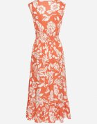 h&s Rochie Portocalie Cloș din Viscoză cu Imprimeu Floral și Elastic în Talie Eranea