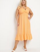 h&s Rochie Portocalie Viscoză cu Croi Petrecut cu Volan Uliria