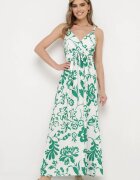 h&s Rochie Verde-Albă cu bretele reglabile cu elastic la spate strânsă cu șnur Harnela