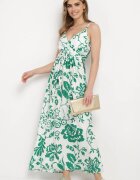 h&s Rochie Verde-Albă cu bretele reglabile cu elastic la spate strânsă cu șnur Harnela