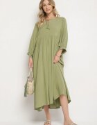 h&s Rochie Verde Cloș din Viscoză cu Legătură la Decolteu Tilania