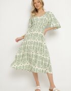 h&s Rochie Verde-Crem Viscoză Cloș cu Spatele Decupat cu Imprimeu Boho Turaisa