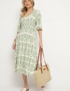 h&s Rochie Verde-Crem Viscoză Cloș cu Spatele Decupat cu Imprimeu Boho Turaisa
