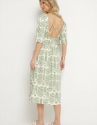 h&s Rochie Verde-Crem Viscoză Cloș cu Spatele Decupat cu Imprimeu Boho Turaisa