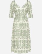 h&s Rochie Verde-Crem Viscoză Cloș cu Spatele Decupat cu Imprimeu Boho Turaisa