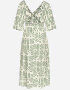 h&s Rochie Verde-Crem Viscoză Cloș cu Spatele Decupat cu Imprimeu Boho Turaisa