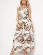 h&s Rochie verde deschis cu bretele cu decolteu petrecut și motiv floral Obilena
