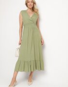 h&s Rochie Verde Din Viscoză cu Croi Petrecut cu Volănaș Uliria