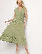 h&s Rochie Verde Din Viscoză cu Croi Petrecut cu Volănaș Uliria