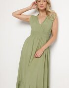 h&s Rochie Verde Din Viscoză cu Croi Petrecut cu Volănaș Uliria