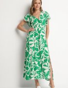 h&s Rochie Verde din Viscoză cu Decolteu Petrecut cu Imprimeu Abstract Taslevi