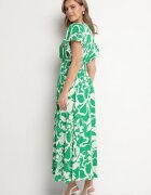 h&s Rochie Verde din Viscoză cu Decolteu Petrecut cu Imprimeu Abstract Taslevi