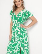 h&s Rochie Verde din Viscoză cu Decolteu Petrecut cu Imprimeu Abstract Taslevi