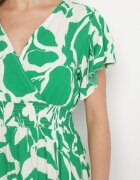 h&s Rochie Verde din Viscoză cu Decolteu Petrecut cu Imprimeu Abstract Taslevi
