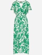 h&s Rochie Verde din Viscoză cu Decolteu Petrecut cu Imprimeu Abstract Taslevi