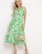 h&s Rochie Verde Evazată din Viscoză Florală cu elastic în talie Eranea