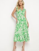 h&s Rochie Verde Evazată din Viscoză Florală cu elastic în talie Eranea