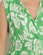 h&s Rochie Verde Evazată din Viscoză Florală cu elastic în talie Eranea