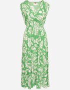 h&s Rochie Verde Evazată din Viscoză Florală cu elastic în talie Eranea